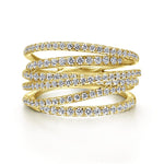 14K Yellow Gold Layered Criss Crossing Wide Band Diamond Ring - LR50964Y45JJ-Gabriel & Co.-Renee Taylor Gallery