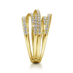 14K Yellow Gold Layered Criss Crossing Wide Band Diamond Ring - LR50964Y45JJ-Gabriel & Co.-Renee Taylor Gallery