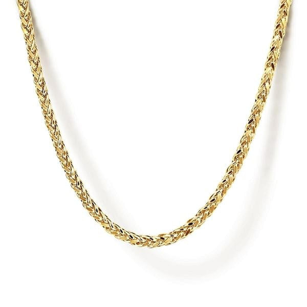 14K Yellow Gold Hollow Men's Wheat Chain Necklace - NKM7008