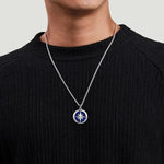 925 Sterling Silver Diamond and Lapis Compass Pendant Necklace 22" - NKM2138-22SV5LP-Gabriel & Co.-Renee Taylor Gallery