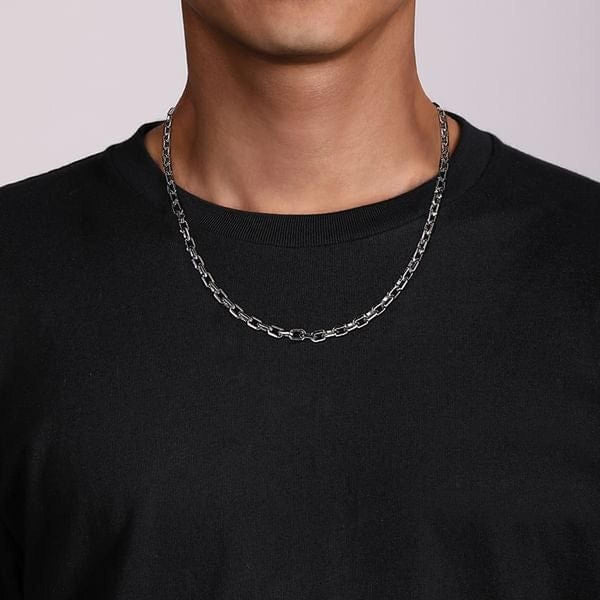 925 Sterling Silver Solid Faceted Men's Link Chain Necklace