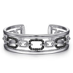 925 Sterling Silver Black Spinel Bujukan Link Chain Cuff Bracelet - BG4884-62SVJBS-Gabriel & Co.-Renee Taylor Gallery