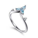 925 Sterling Silver Blue Topaz and White Sapphire Chevron Ring Color Collection (Gaby Silver) - LR53053BTSVJMC-Gabriel & Co.-Renee Taylor Gallery