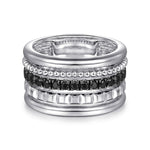 925 Sterling Silver Bujukan Black Spinel and Pyramid Multi Row Easy Stackable Ladies Ring - LR52629SVJBS-Gabriel & Co.-Renee Taylor Gallery