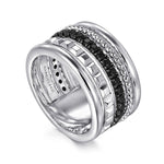 925 Sterling Silver Bujukan Black Spinel and Pyramid Multi Row Easy Stackable Ladies Ring - LR52629SVJBS-Gabriel & Co.-Renee Taylor Gallery
