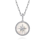 925 Sterling Silver Bujukan White Sapphire and Mother Of Pearl Round Starburst Medallion Pendant - PT6638SVJMC-Gabriel & Co.-Renee Taylor Gallery