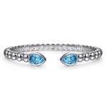 925 Sterling Silver Bujukan and Pear Shape Blue Topaz Split Bangle Bracelet - BG5027-62SVJBT-Gabriel & Co.-Renee Taylor Gallery