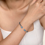 925 Sterling Silver Bujukan and Pear Shape Blue Topaz Split Bangle Bracelet - BG5027-62SVJBT-Gabriel & Co.-Renee Taylor Gallery