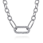 925 Sterling Silver Chain Necklace with White Sapphire Oval link Pendant - NK7603SVJWS-Gabriel & Co.-Renee Taylor Gallery