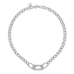 925 Sterling Silver Chain Necklace with White Sapphire Oval link Pendant - NK7603SVJWS-Gabriel & Co.-Renee Taylor Gallery