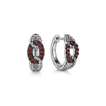 925 Sterling Silver Garnet Bujukan Link Huggie Earrings - EG15425SVJGN-Gabriel & Co.-Renee Taylor Gallery
