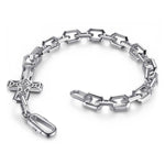 925 Sterling Silver Mens Faceted Link Chain Bracelet with Cross - TBM2253-85SVJJJ-Gabriel & Co.-Renee Taylor Gallery