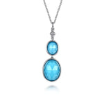 925 Sterling Silver Oval Shape Rock Crystal and Turquoise Bujukan Drop Necklace - NK7479-24SVJXT-Gabriel & Co.-Renee Taylor Gallery