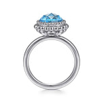 925 Sterling Silver Round Blue Topaz Bezel Set Ring with Bujukan Bead Halo - LR51792SVJBT-Gabriel & Co.-Renee Taylor Gallery
