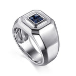 925 Sterling Silver Signet Ring with Princess Cut Sapphire - MR20017SVJSB-Gabriel & Co.-Renee Taylor Gallery