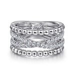 925 Sterling Silver White Sapphire Bujukan Criss Cross Ladies Ring - LR52537SVJWS-Gabriel & Co.-Renee Taylor Gallery