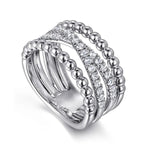 925 Sterling Silver White Sapphire Bujukan Criss Cross Ladies Ring - LR52537SVJWS-Gabriel & Co.-Renee Taylor Gallery