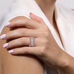 925 Sterling Silver White Sapphire Bujukan Criss Cross Ladies Ring - LR52537SVJWS-Gabriel & Co.-Renee Taylor Gallery