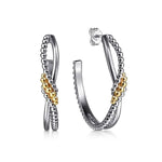 925 Sterling Silver and 14K Yellow Gold Bujukan Bypass J Hoop Earrings - EG15296MZJJJ-Gabriel & Co.-Renee Taylor Gallery