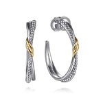 925 Sterling Silver and 14K Yellow Gold Bujukan Criss Cross J Hoop Earrings - EG15297MZJJJ-Gabriel & Co.-Renee Taylor Gallery