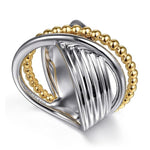925 Sterling Silver and 14K Yellow Gold Bujukan Criss Cross Ring - LR52761MZJJJ-Gabriel & Co.-Renee Taylor Gallery