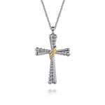 925 Sterling Silver and 14K Yellow Gold Bujukan Cross Pendant Necklace - NK7778MZJJJ-Gabriel & Co.-Renee Taylor Gallery