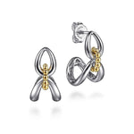 925 Sterling Silver and 14K Yellow Gold Bujukan Link J Hoop Earrings - EG15294MZJJJ-Gabriel & Co.-Renee Taylor Gallery