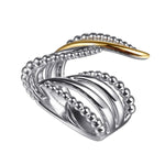 925 Sterling Silver and 14K Yellow Gold Bujukan Multiple Row Bypass Ring - LR52763MZJJJ-Gabriel & Co.-Renee Taylor Gallery