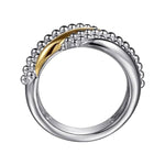 925 Sterling Silver and 14K Yellow Gold Bujukan Multiple Row Wide Band Ring - LR52757MZJJJ-Gabriel & Co.-Renee Taylor Gallery