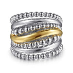 925 Sterling Silver and 14K Yellow Gold Bujukan Multiple Row Wide Band Ring - LR52764MZJJJ-Gabriel & Co.-Renee Taylor Gallery