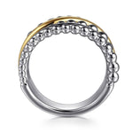 925 Sterling Silver and 14K Yellow Gold Bujukan Multiple Row Wide Band Ring - LR52764MZJJJ-Gabriel & Co.-Renee Taylor Gallery
