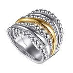 925 Sterling Silver and 14K Yellow Gold Bujukan Multiple Row Wide Band Ring - LR52764MZJJJ-Gabriel & Co.-Renee Taylor Gallery