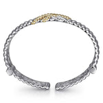 925 Sterling Silver and 14K Yellow Gold Bujukan Shrimp Cross Cross Bangle Bracelet - BG5045-62MZJJJ-Gabriel & Co.-Renee Taylor Gallery