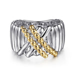 925 Sterling Silver and 14K Yellow Gold Bujukan Shrimp Criss-Cross Ring - LR52758MZJJJ-Gabriel & Co.-Renee Taylor Gallery