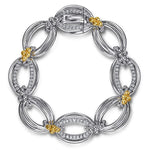 925 Sterling Silver and 14K Yellow Gold Bujukan White Sapphire Link Bracelet - TB5047MZJWS-Gabriel & Co.-Renee Taylor Gallery