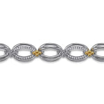 925 Sterling Silver and 14K Yellow Gold Bujukan White Sapphire Link Bracelet - TB5047MZJWS-Gabriel & Co.-Renee Taylor Gallery