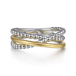 925 Sterling Silver and 14K Yellow Gold Criss Cross Ring - LR52135MZJJJ-Gabriel & Co.-Renee Taylor Gallery