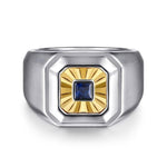 925 Sterling Silver and 14K Yellow Gold Sapphire Signet Ring - MR20154MZJSB-Gabriel & Co.-Renee Taylor Gallery