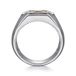 925 Sterling Silver and 14K Yellow Gold Sapphire Signet Ring - MR20154MZJSB-Gabriel & Co.-Renee Taylor Gallery
