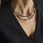 Double Strand 3mm Leather Necklace with 18kt Gold, Silver, and White Diamond Pavé Nugget - C2164-Misani Milano-Renee Taylor Gallery
