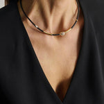 3mm Leather Necklace with 18kt Gold, Silver, and White Diamond Pavé Nugget - C2163-Misani Milano-Renee Taylor Gallery