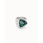 Triangular sterling silver-plated ring with green crystal - ANI0833VRDMTL-UNO de 50-Renee Taylor Gallery