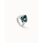 Triangular sterling silver-plated ring with green crystal - ANI0833VRDMTL-UNO de 50-Renee Taylor Gallery