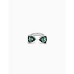 Sterling silver-plated ring with two green crystals - ANI0834VRDMTL-UNO de 50-Renee Taylor Gallery