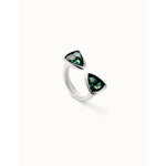 Sterling silver-plated ring with two green crystals - ANI0834VRDMTL-UNO de 50-Renee Taylor Gallery