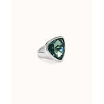 Large triangular sterling silver-plated ring with green crystal - ANI0838VRDMTL-UNO de 50-Renee Taylor Gallery