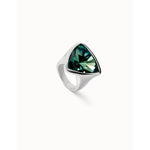 Large triangular sterling silver-plated ring with green crystal - ANI0838VRDMTL-UNO de 50-Renee Taylor Gallery