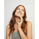 Large triangular sterling silver-plated ring with green crystal - ANI0838VRDMTL-UNO de 50-Renee Taylor Gallery