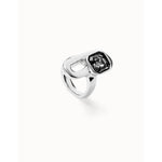 Sterling silver-plated ring with black crystal - ANI0841NGRMTL-UNO de 50-Renee Taylor Gallery