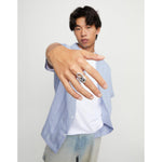Sterling silver-plated ring with black crystal - ANI0841NGRMTL-UNO de 50-Renee Taylor Gallery